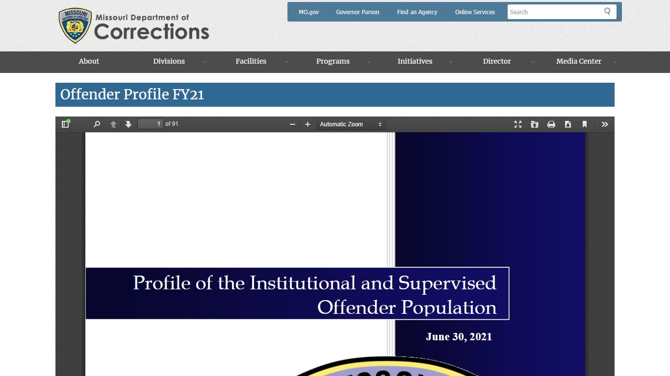 Offender Profile FY21 | Missouri Department of Corrections